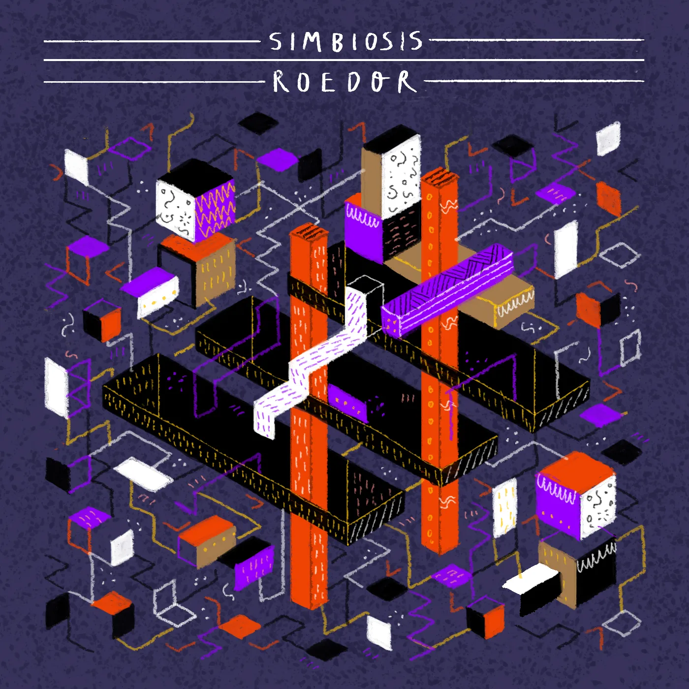Illustration for Simbiosis by Roedor, featuring vibrant colors and abstract design elements.