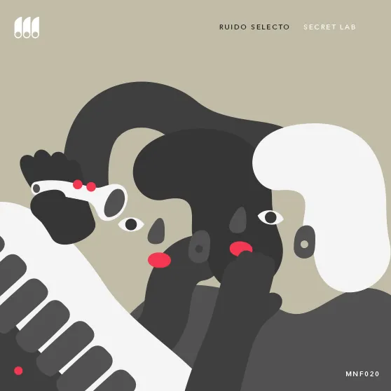 Illustration for Secret Lab by Ruido Selecto, featuring two women joyfully playing a piano together, surrounded by a vibrant and artistic background.